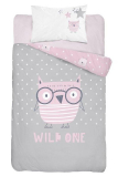 Obliečky do postieľky Múdra Sova pink