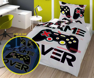 Svietiace obliečky Game Over sivá