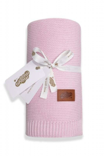 Pletená deka do kočíka bavlna bambus ružová
