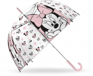 Vystreľovací priehľadný dáždnik Minnie ružová